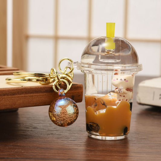 Bear Milk Tea Cup Keychain w/ Pearl